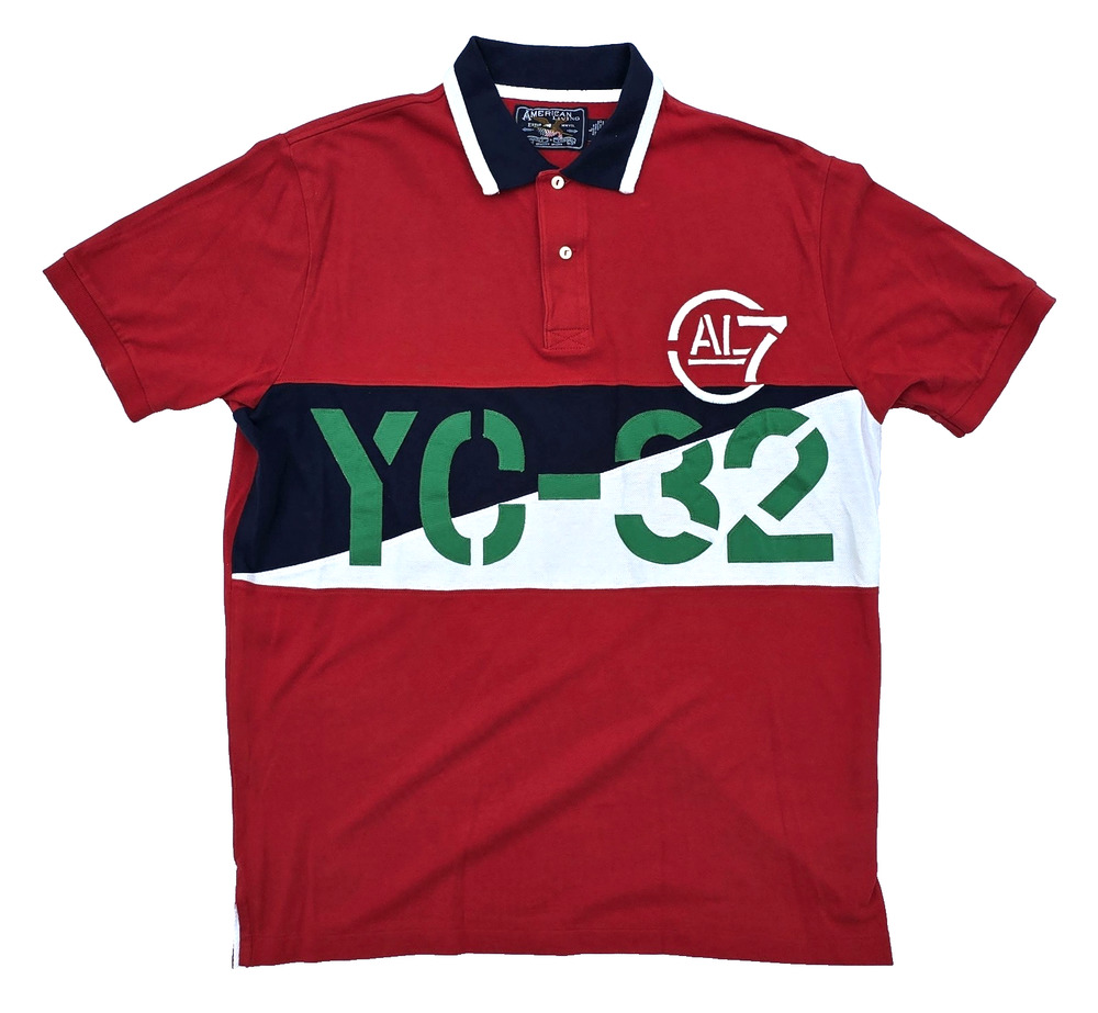 American Living YC-32 Men's Red White Blue Green SS Cotton Polo Shirt Size Large